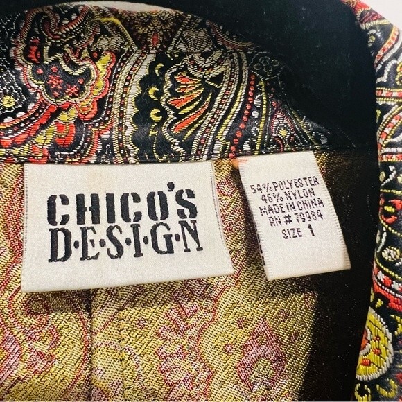 Vintage Chico's Design Iridescent Gold Paisley Button Up Blazer Women's Sz. 1/M - Picture 3 of 11
